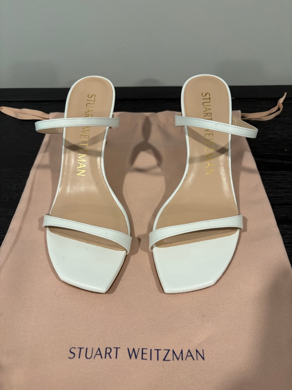 Stuart Weitzman Aleena White Double-Strap Slide Sandals